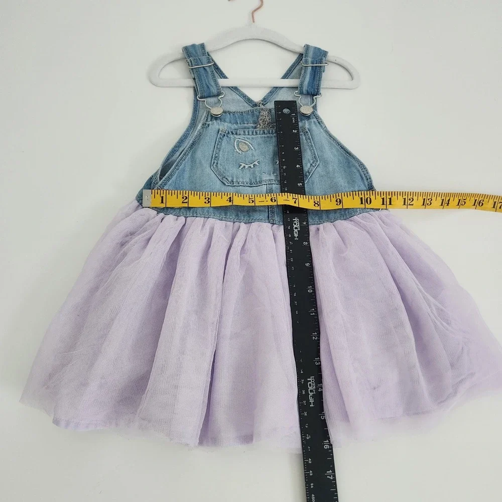 OshKosh Bgosh Girls 4T Denim‎ Unicorn Tutu Overall Dress Blue Purple